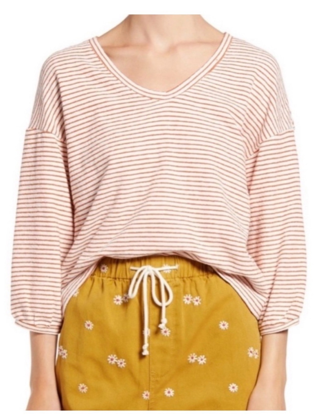 Madewell Striped V-Neck Bubble Sleeve Cropped Top Orange White Size Small